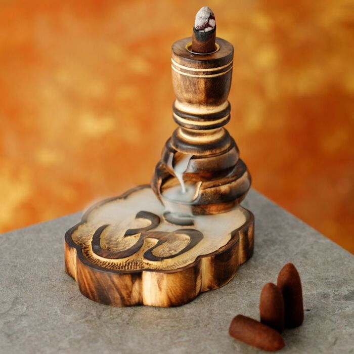 Puckator Om Carved Mango Wood Backflow Incense Burner